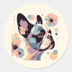 Frenchie Floral Vibes Classic Round Sticker