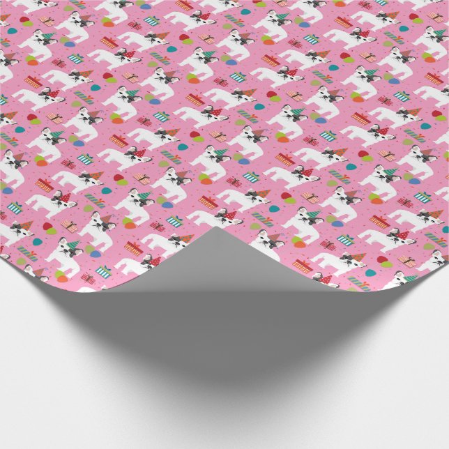 Frenchie French Bulldog Birthday Pink Wrapping Paper (Corner)