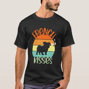 Frenchie French Bulldog Kisses Vintage Retro Sunse T-Shirt