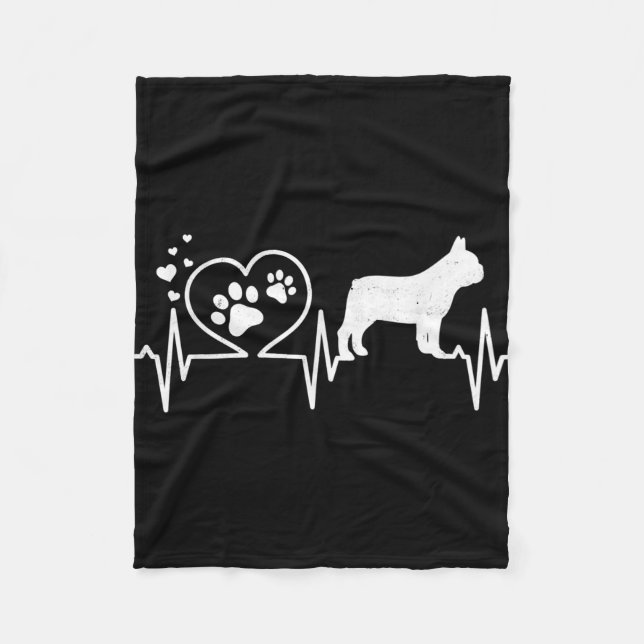 Frenchie French Bulldog Mom  Dad Heartbeat Heart Fleece Blanket (Front)