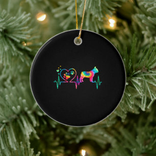 Frenchie French Bulldog Mom Dad Heartbeat Tie Dye Ceramic Ornament