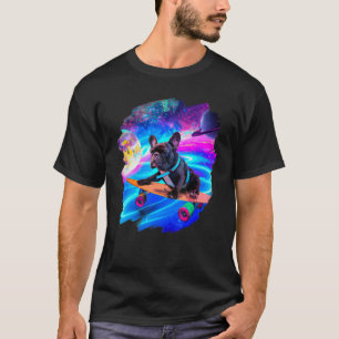 Frenchie French Bulldog Skateboarding Space Retro T-Shirt