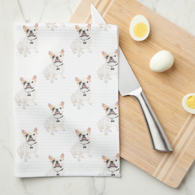 Frenchie French Bulldog (White Pied) Kitchen Towel (Quarter Fold)