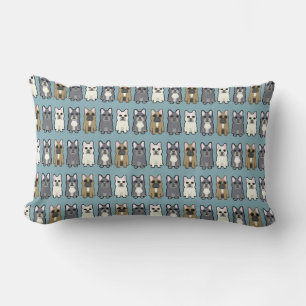 Frenchie friends, Dusty blue Lumbar Pillow