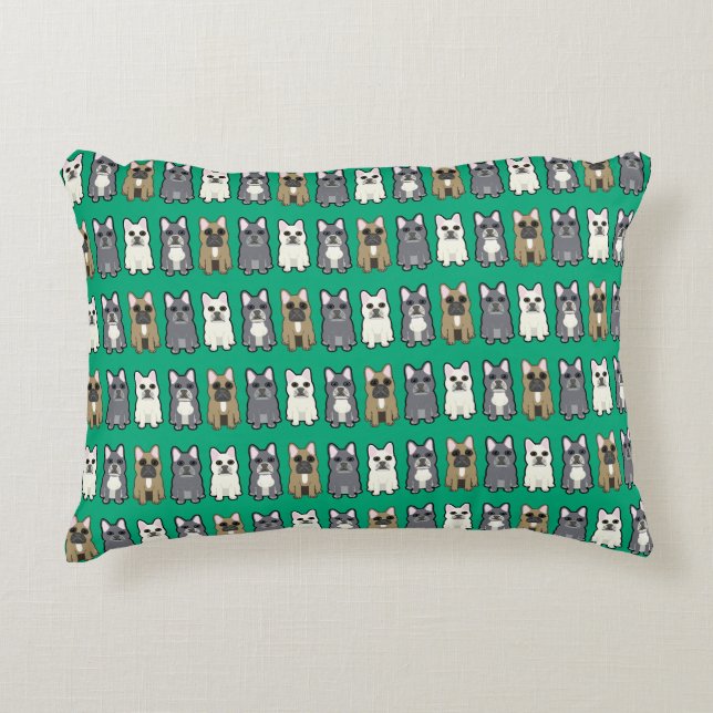 Frenchie friends, green accent pillow (Front)