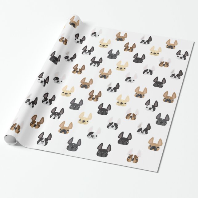 Frenchie & Friends Wrapping Paper - White (Unrolled)