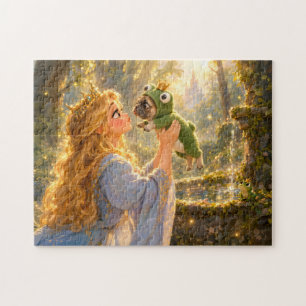 Frenchie Frog Prince Kiss Scene Jigsaw Puzzle