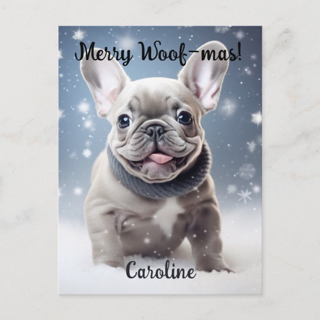 Frenchie Frosty Bliss Customizable  Postcard (Front)