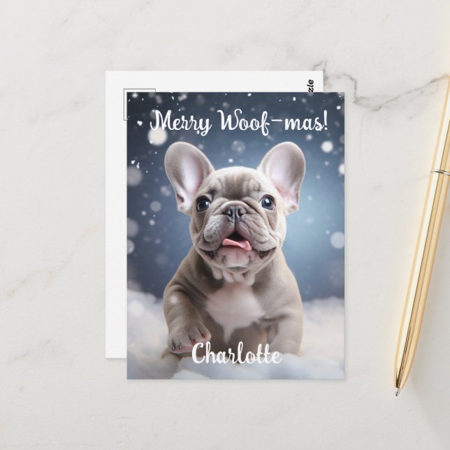 Frenchie Frosty Bliss Customizable  Postcard (Front/Back In Situ)