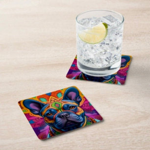 Frenchie Fun Square Paper Coaster