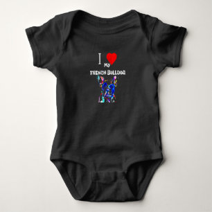 Frenchie Gift I Love My French Bulldog Colourful Baby Bodysuit