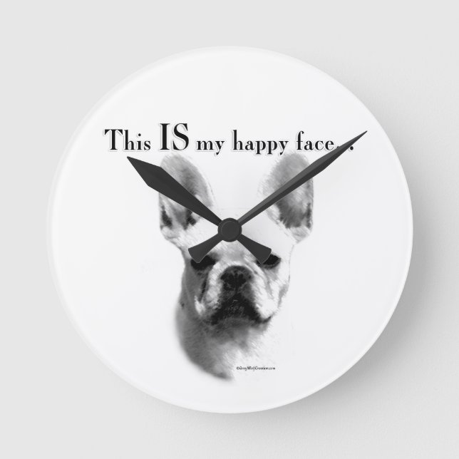 Frenchie Happy Face Round Clock (Front)