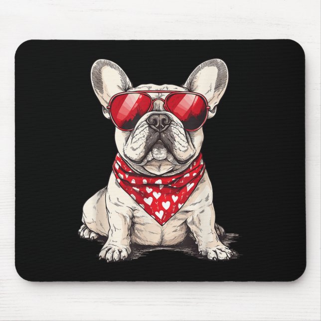 Frenchie Heart Bandana Cool French Bulldog Lover V Mouse Pad (Front)