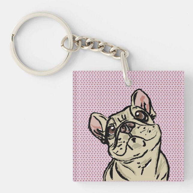 Frenchie Hearts Keychain (Front)