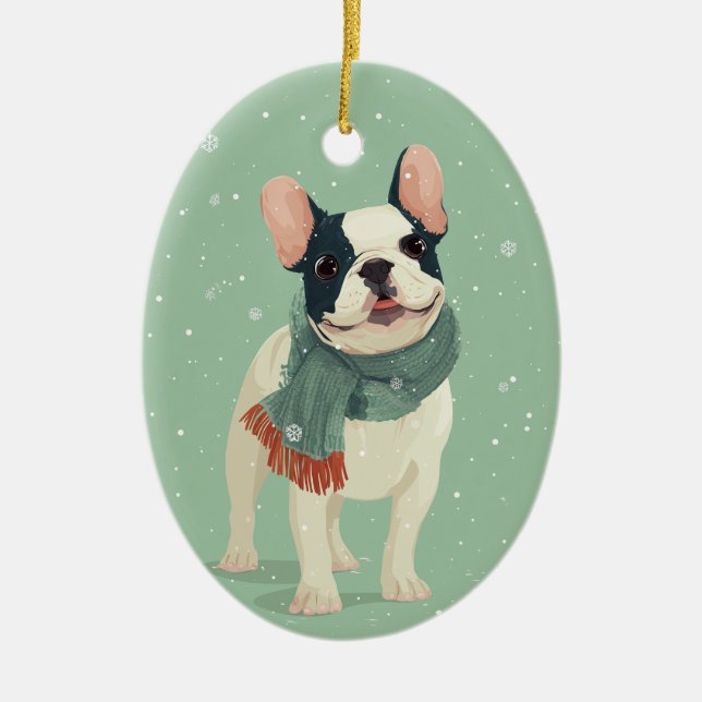 Frenchie Holiday Keepsake Ceramic Ornament (Front)