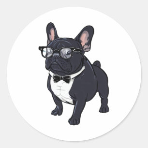 Frenchie in Tuxedo Wearing Glasses Classic Round Sticker
