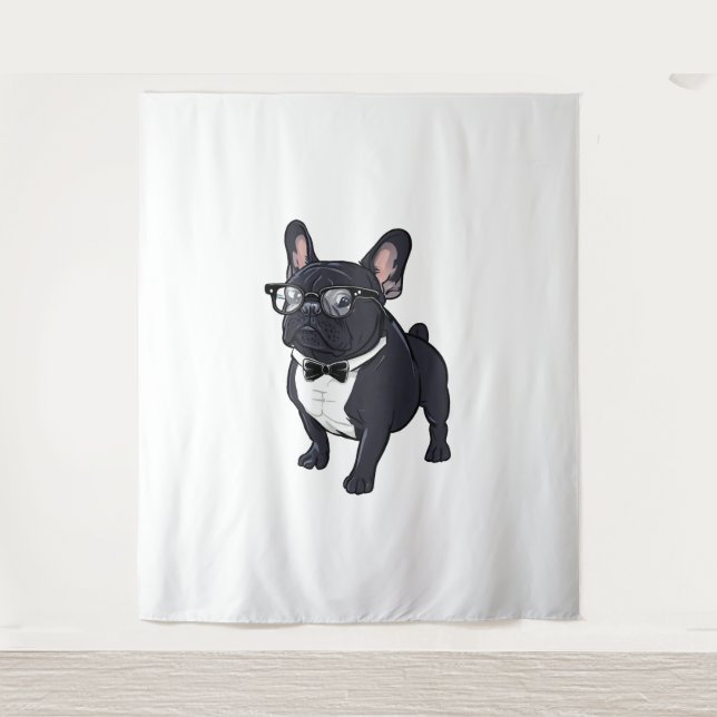 Frenchie in Tuxedo Wearing Glasses Tapestry (Front)