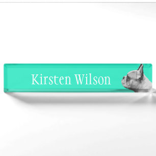 Frenchie Love   Aqua Coloured Nameplate