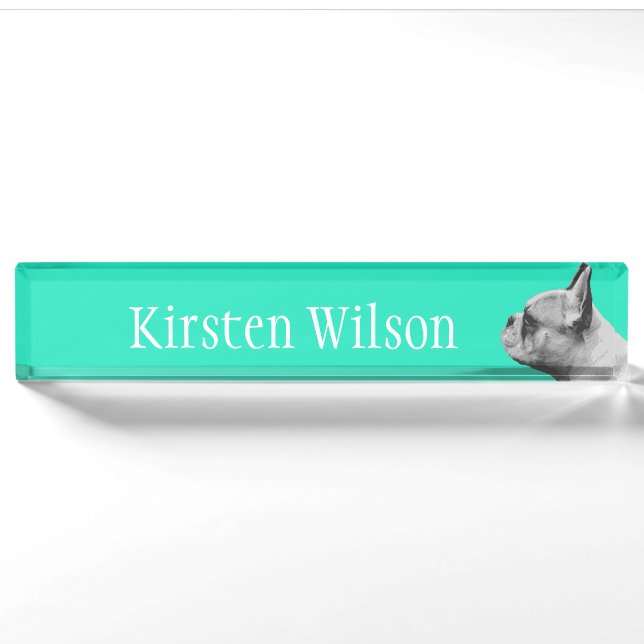 Frenchie Love | Aqua Coloured Nameplate (Front)