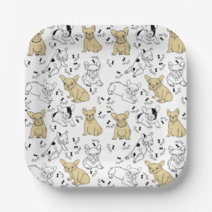 Frenchie Loves Bones Paper Plate