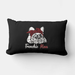 frenchie mom french bulldog with red plaid lumbar pillow