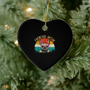 Frenchie Mom Gift Vintage Retro Style French Bulld Ceramic Ornament