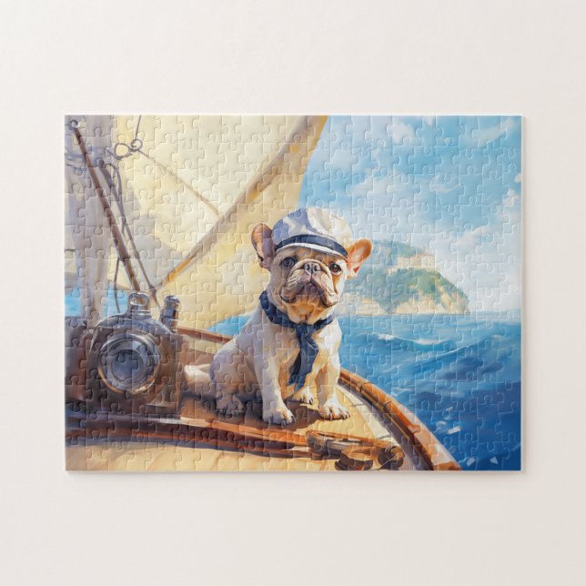 Frenchie on on a yacht jigsaw puzzle (Horizontal)