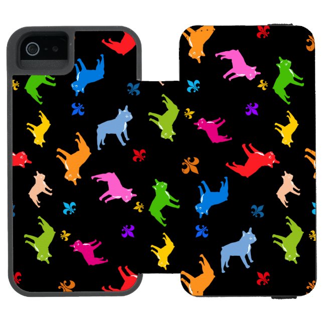 Frenchie Pattern on black Incipio iPhone Wallet Case (Folio Open)