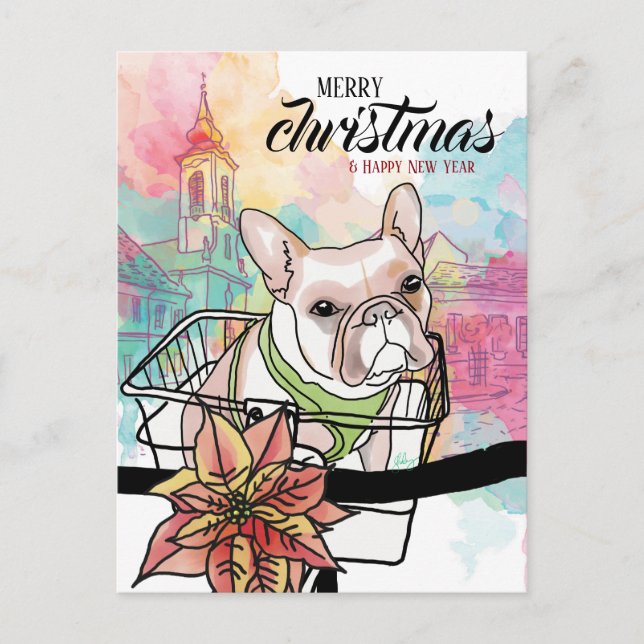 Frenchie Personalized for Christmas and New Year Holiday Postcard (Front)