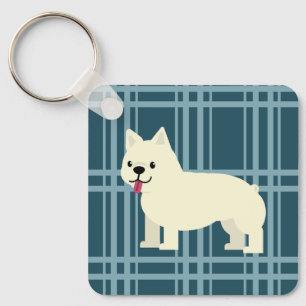 Frenchie Plaid Blue Keychain