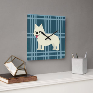 Frenchie Plaid Blue Square Wall Clock