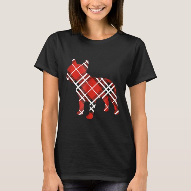 Frenchie  Plaid French Bulldog Graphic Holiday Chr T-Shirt (Front)