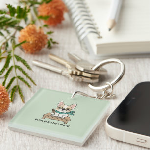 Frenchie Puppy Novelist Pastel Green Acrylic Keychain