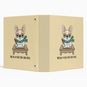 Frenchie Puppy Writing Novel Pastel Yellow School Binder