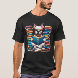 Frenchie Reading Book Reader Bookworm French T-Shirt