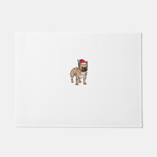 Frenchie Santa Hat & Christmas Lights Cute French  Doormat (Front)
