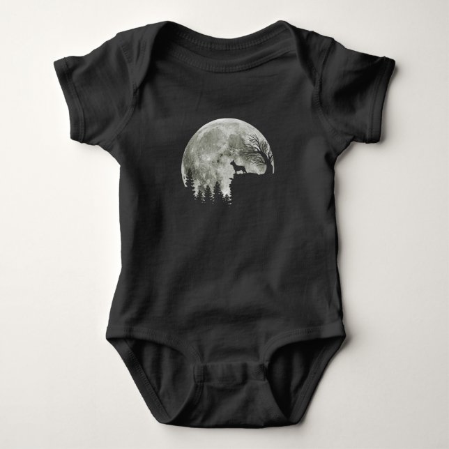 Frenchie Standing On Mountain Moonlight Halloween Baby Bodysuit (Front)