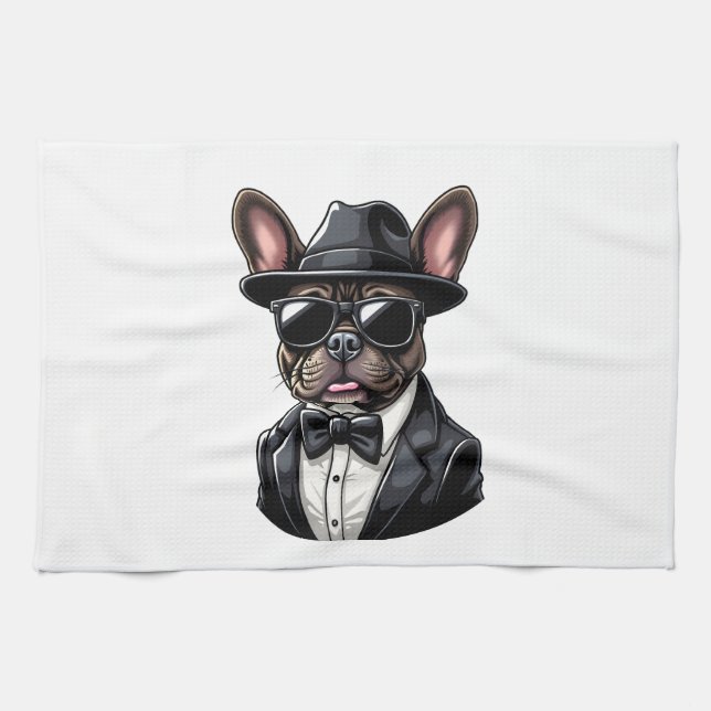 Frenchie The Gangster Kitchen Towel (Horizontal)