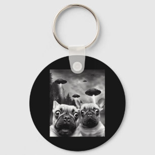 Frenchie UFO Selfie - Funny French Bulldog Alien Keychain