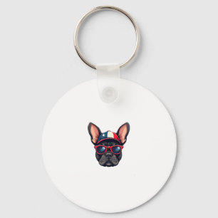Frenchie Wearing USA Colors (5) Keychain