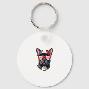 Frenchie Wearing USA Colors (7) Keychain