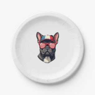 Frenchie Wearing USA Colors (7) Paper Plate