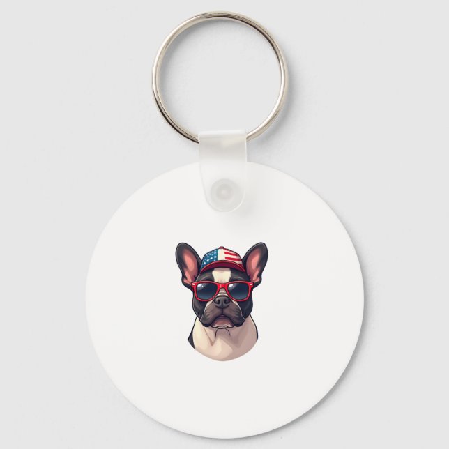 Frenchie Wearing USA Colours (3) Keychain (Front)