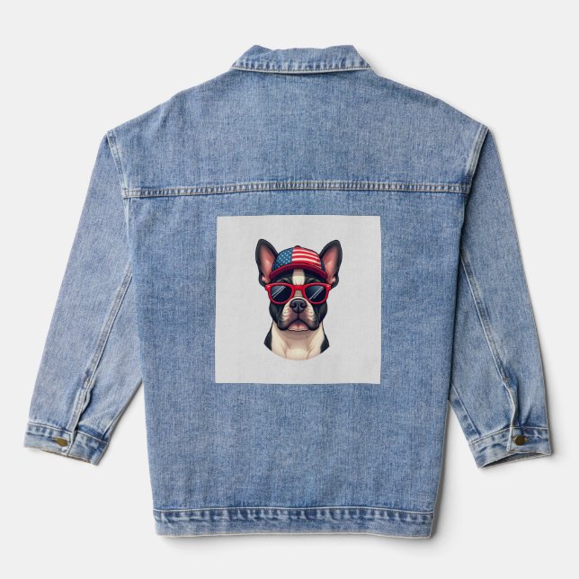 Frenchie Wearing USA Colours (4) Denim Jacket (Back)