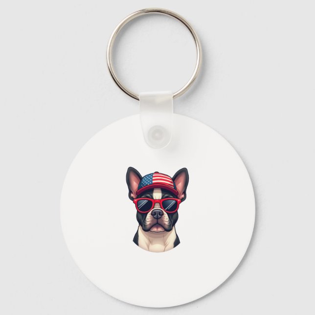 Frenchie Wearing USA Colours (4) Keychain (Front)