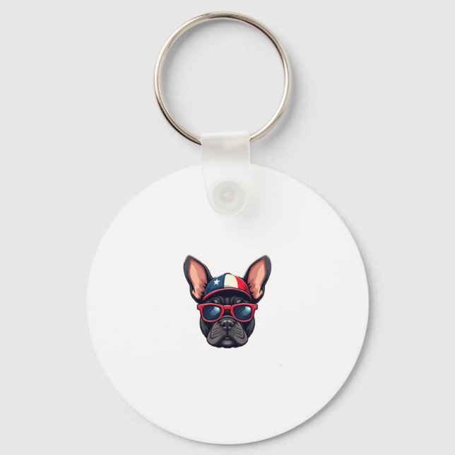 Frenchie Wearing USA Colours (5) Keychain (Front)