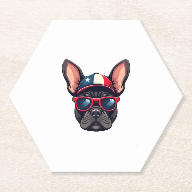 Frenchie Wearing USA Colours (5) Paper Coaster (Front)
