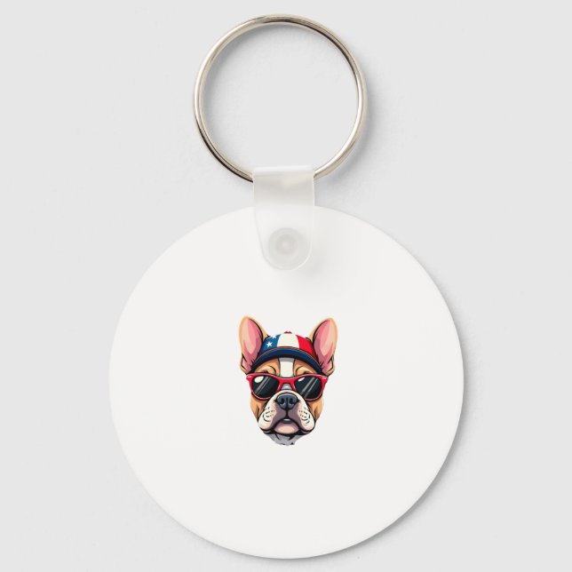 Frenchie Wearing USA Colours (6) Keychain (Front)