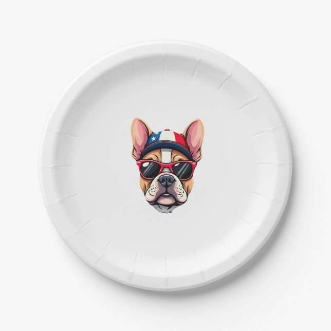 Frenchie Wearing USA Colours (6) Paper Plate (Front)