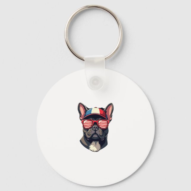 Frenchie Wearing USA Colours (7) Keychain (Front)